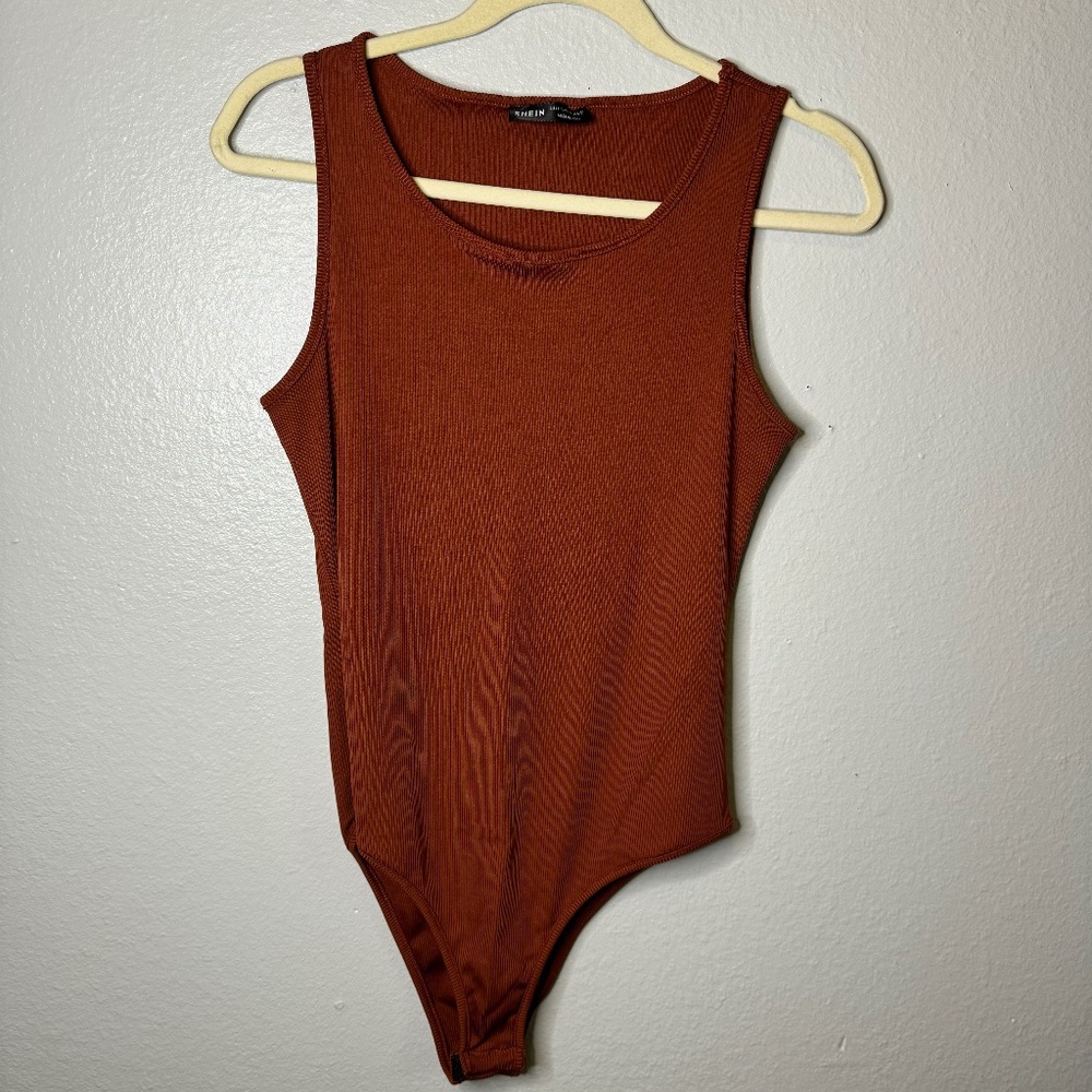 SHEIN Brown Tank Top Bodysuit Ribbed Material
